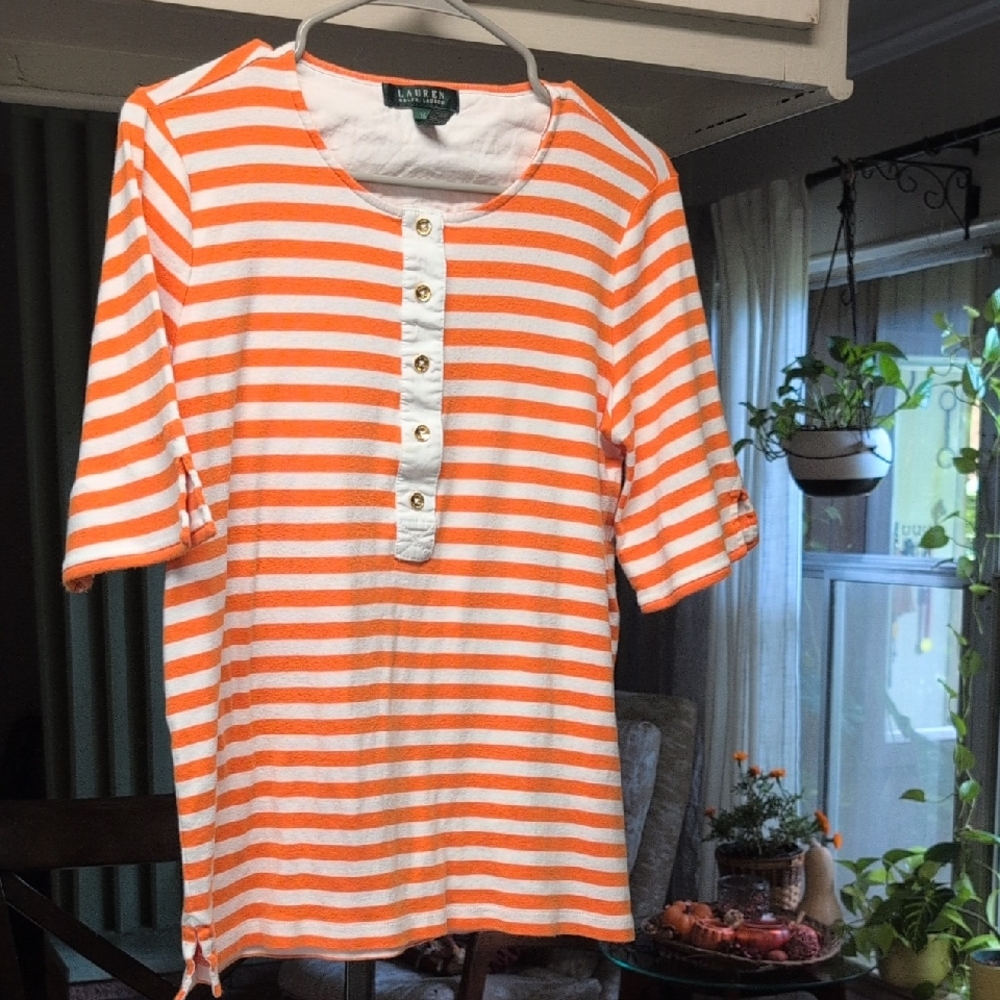 Ralph Lauren Orange and White Striped Top